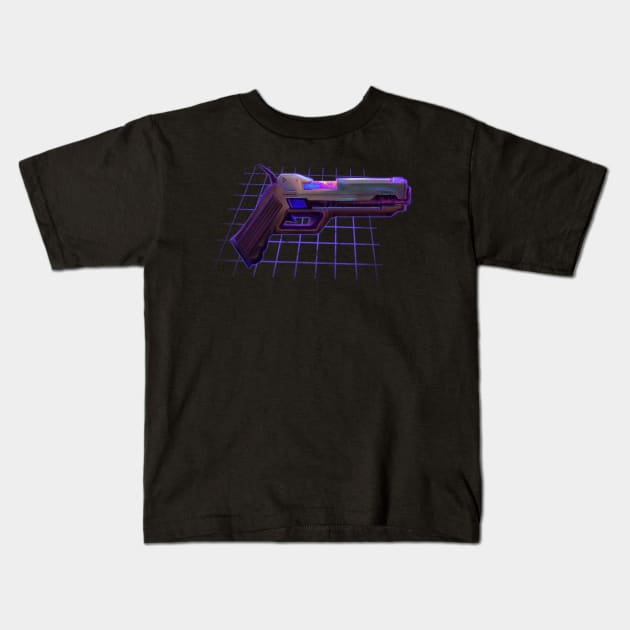 Cyberpunk Vaporwave Cyberwave Gun Blaster Pistol Kids T-Shirt by banditotees